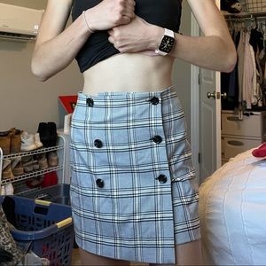 Mini, button front plaid skirt